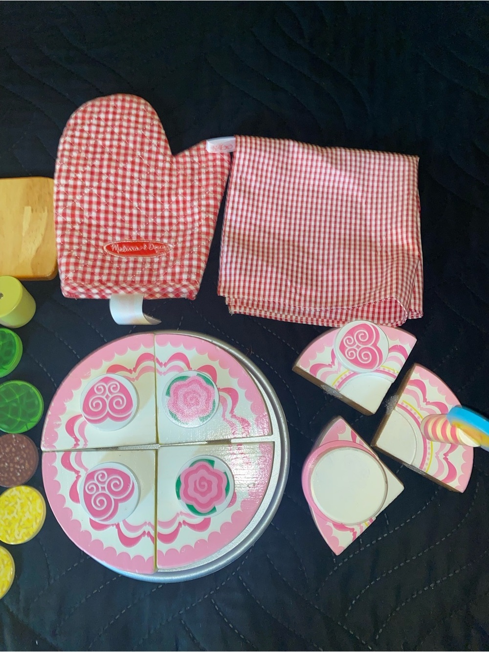 Melissa & Doug 44 Pc Pink Wooden Play Cake Dessert Sandwich Toppings Kid Set - Picture 5 of 14